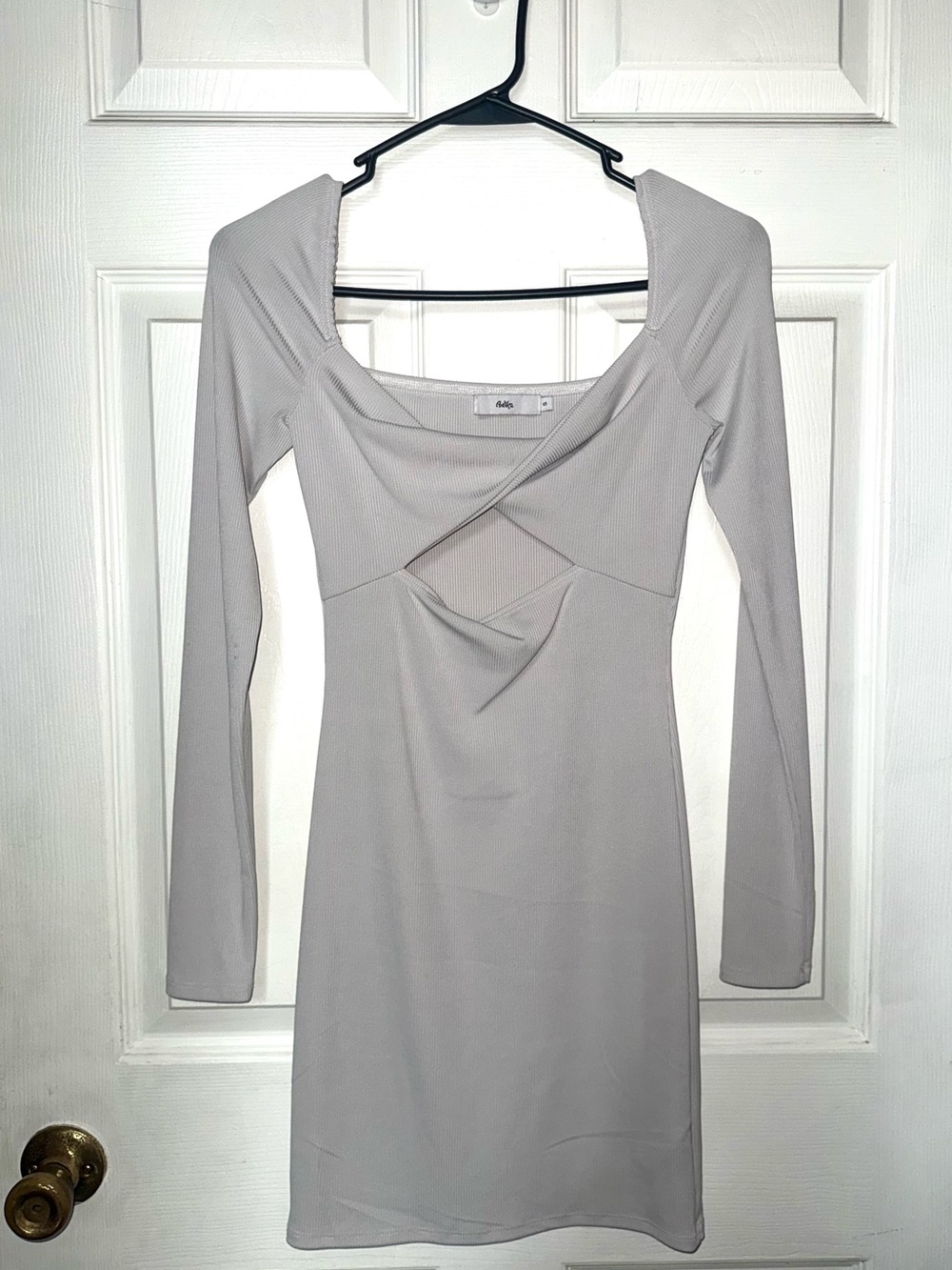 Adika Grey/White Long Sleeve Cutout Ribbed Bodycon Dress